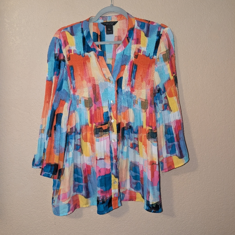 In Investments Colorful Abstract Women's Top Sz Petite XL